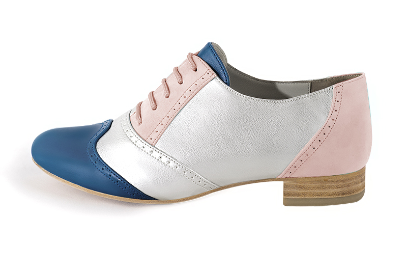 Denim blue, light silver and powder pink women's fashion lace-up shoes.. Profile view - Florence KOOIJMAN